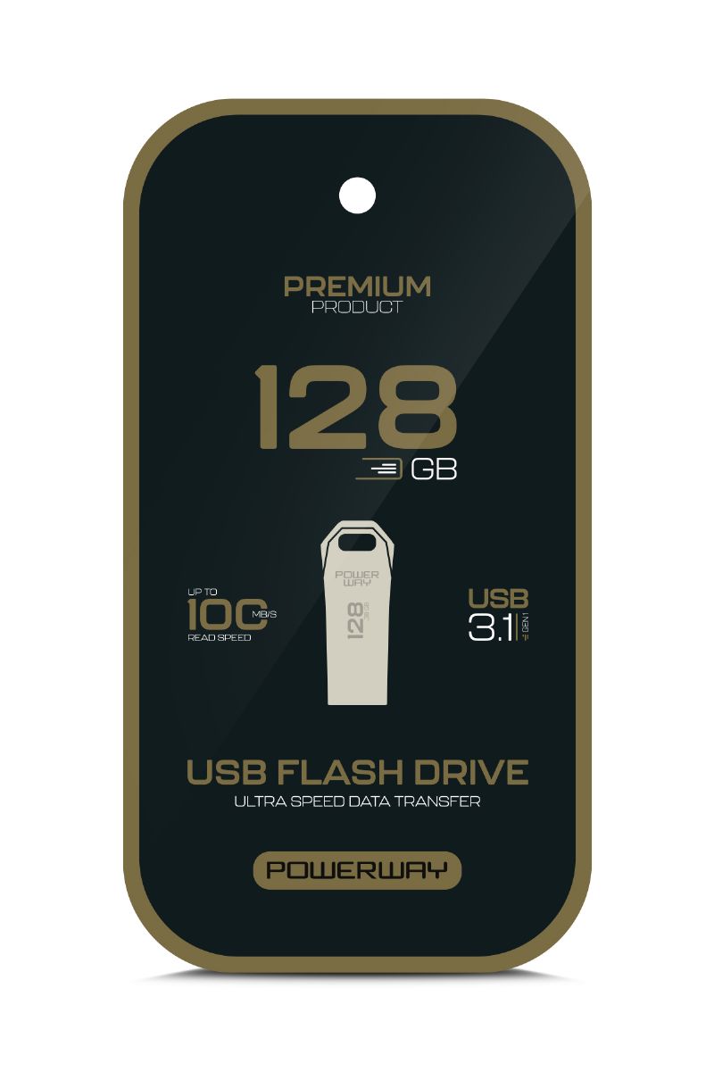 Powerway 128 GB USB 3.1 Flash Bellek Siyah Altin Tekli